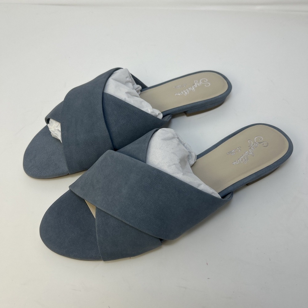 Seychelles Blue Suede Criss Cross Slide Sandals Flat Mules Women's‎ 6.5 NIB